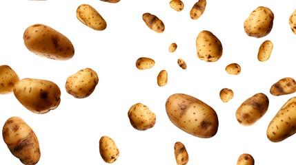 Falling fresh potatoes isolated on transparent or white background сreated with Generative Ai