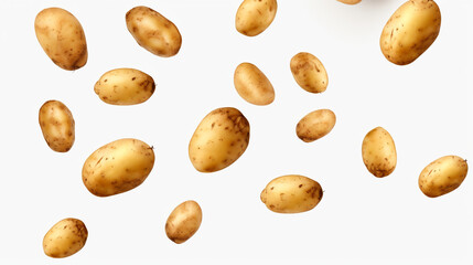 Falling fresh potatoes isolated on transparent or white background сreated with Generative Ai