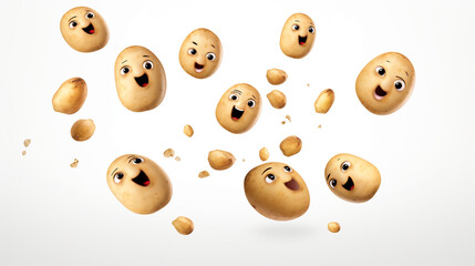 Obraz premium Falling fresh potatoes isolated on transparent or white background сreated with Generative Ai