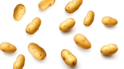 Falling fresh potatoes isolated on transparent or white background сreated with Generative Ai - obrazy, fototapety, plakaty