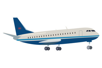 Airplane of colorful set. This stunning illustration showcases an intricately designed airplane with a touch of cartoon charm, making it piece against a simple white background. Vector illustration.