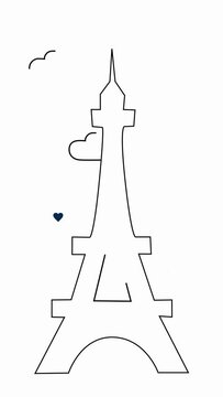 Eiffel tower icon animated on one line with white and transparent background. Different strokes