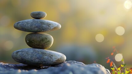 Obraz na płótnie Canvas Zen stones on blurred background with bokeh effect, zen concept