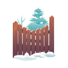 The fence of colorful set. Showcasing of the serene winter atmosphere in this delightful illustration of a snow-covered fence. Vector illustration.