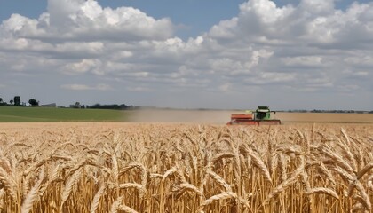 Fototapeta premium combine harvester in wheat field