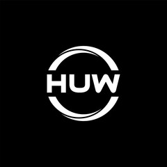 HUW letter logo design with black background in illustrator, cube logo, vector logo, modern alphabet font overlap style. calligraphy designs for logo, Poster, Invitation, etc.