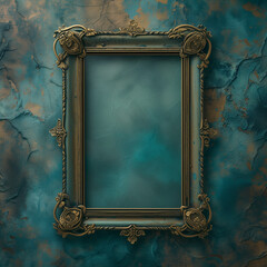 empty vintage frame on old wall - generative ai