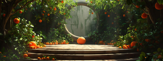 a stage on a stage with fruit in