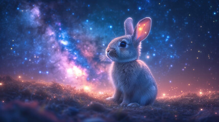 A rabbit with silver fur is staring at the world.