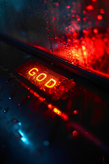 Atmospheric Laptop Sticker - A close-up of a laptop sticker with the word 'GOD' written on it Gen AI