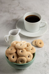 Coconut biscuit. Shortbread coconut cookies in bowl.