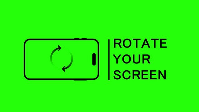 Rotate Your Screen Icon Animation on Green Screen or Chroma key. Mobile Phone rotation message sign indication for horizontal Videos. 