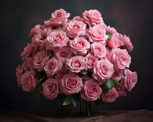 Bouquet of pink roses in vintage style, atmospheric background Generative AI