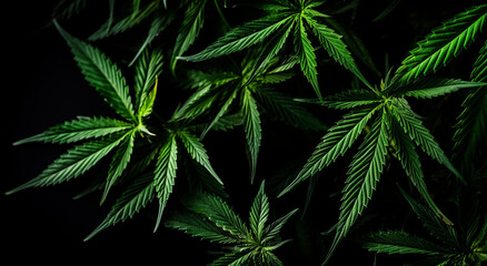Close up marijuana cannabis leaf black background
Generative AI