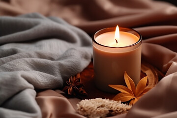Burning candle in a glass glass in blankets
Generation AI