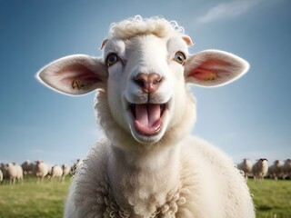 oveja graciosa, divertida sonriendo a la camara