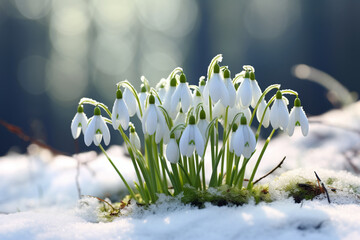 Spring snowdrop flowers in snow. Crocus
Generative AI