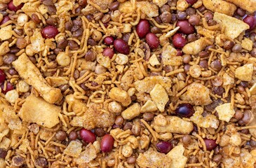 Chanchur or Bombay Mix Namkeen Heap Background in Horizontal Orientation