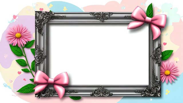 Gray frame with flowers. Holiday card with flowers on light background