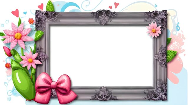 Gray frame with flowers. Holiday card with flowers on light background