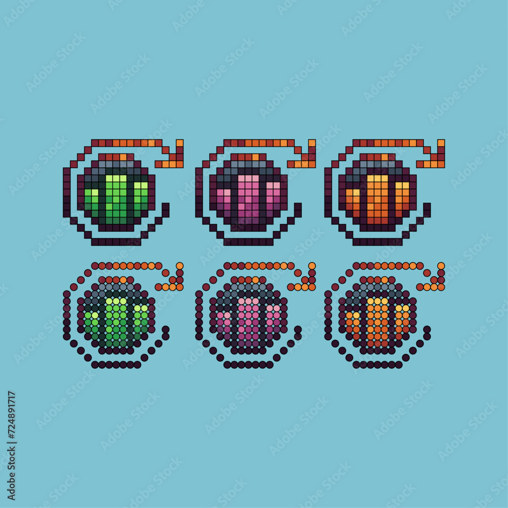 Poster pixel art sets icon of redo graph variation color.graph net icon on pixelated style. 8bits perfect f