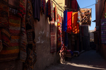 Wall covered with rugs in Marrakesh, Morocco