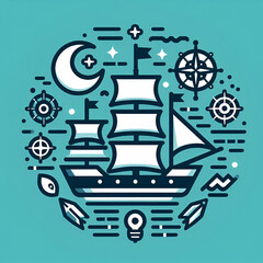 Sail boat, ship or vessel silhouette vector on white background 