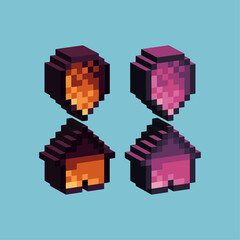 Fototapeta premium Isometric Pixel art 3d of pin point home icon for items asset.Pin Home icon on pixelated style.8bits perfect for game asset or design asset element for your game design asset. 