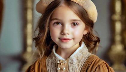 Stylish Little Girl Close-up Portrait  - obrazy, fototapety, plakaty
