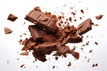 explosion of chocolate chips on a white background