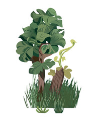 Artichelen tropical plant. This captivating illustration masterfully combines design and cartoon elements to bring a jungle plant to life, making it pop. Vector illustration.