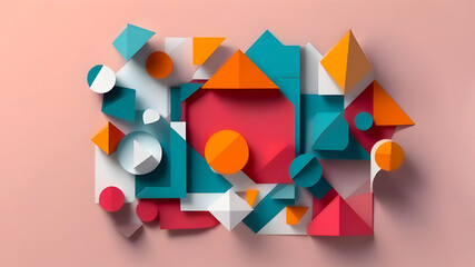 realistic paper cut geometric abstraction wallpaper background. vibrant multi colour design banner format 