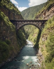 Fototapeta na wymiar Steel railway bridge spans a gorge