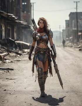Warrior female, Apocalyptic Warrior, Roam the post-apocalyptic landscape as a lone and skilled warrior