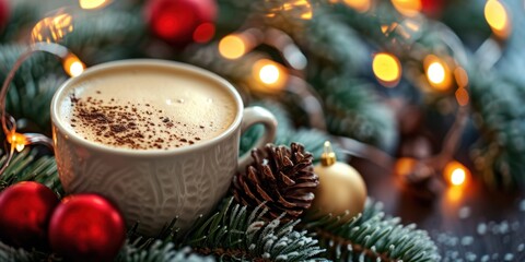 Christmas Cappuccino Surrounded by Decorations