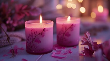 Two Pink Candles on Table, Breast Cancer