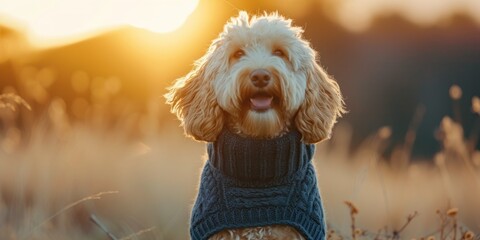 Dog Wearing Sweater in Field