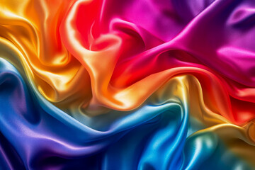Swirling colorful fabric with shades of blue red yellow and green.