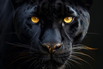 Close up of black panther with yellow eyes. - obrazy, fototapety, plakaty