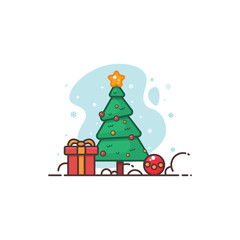 gift with christmas tree logo design set
