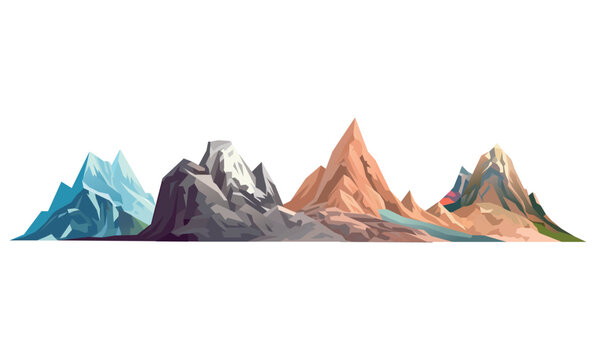 Artichelen mountains of colorful set. This striking illustration combines meticulous design with playful cartoon aesthetics to portray a picturesque mountain scene. Vector illustration.