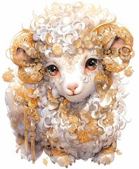 Embrace Prosperity: Chinese New Year's Pretty Sheep Symbolism in Ornate Golden Decorative Tradition