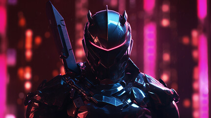 Naklejka premium A cyberpunk cyborg warrior