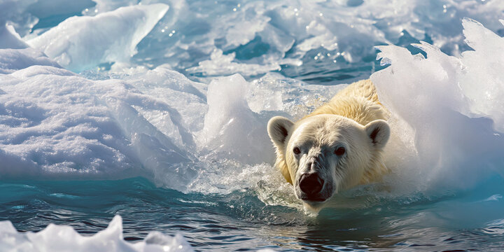 Majestic polar bear with sunbeam illumination Generative AI image