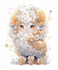 Tradition Shines Bright: Chinese New Year with Golden Ornament Sheep Zodiac, Cultural Celebration in Decorative Style