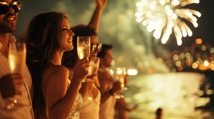 People celebrating New Year's Eve on a Rio de Janeiro beach