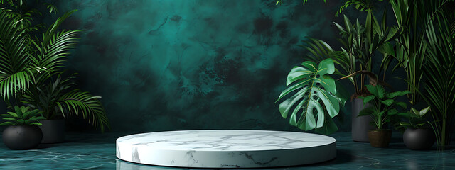 a white marble base is sitting around a plant in the 