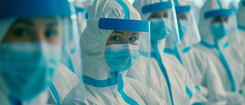 Healthcare workers in protective gear, frontline defenders in a global health crisis