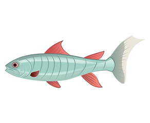 Fish of colorful set. In this enchanting illustration bright fish takes center stage with a captivating cartoon design against a pure white backdrop. Vector illustration.