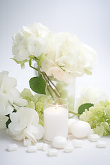 Obraz na płótnie Canvas Celebrating White day. Bouquet of white flowers and gift.